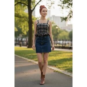 Fanm Mon Floral Tweed Embroidered Peplum NWT Lg Square Neck Blouse Cottagecore